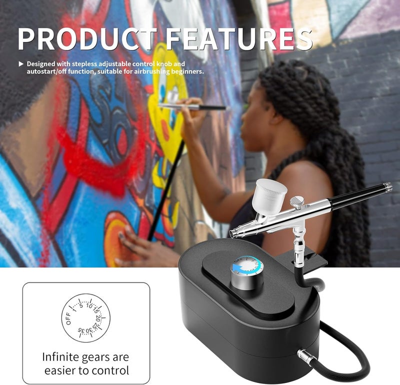 CBVCBV Airbrush Kit 0.3/0.5mm Nozzle/Sets,Kit with Air Compressor High Pressure Air Brush,Nail Airbrush,Ideal for Nails Art,Makeup,T-Shirt Painting,Cake ecorating DIY Model Crafting(Black) - Image 5